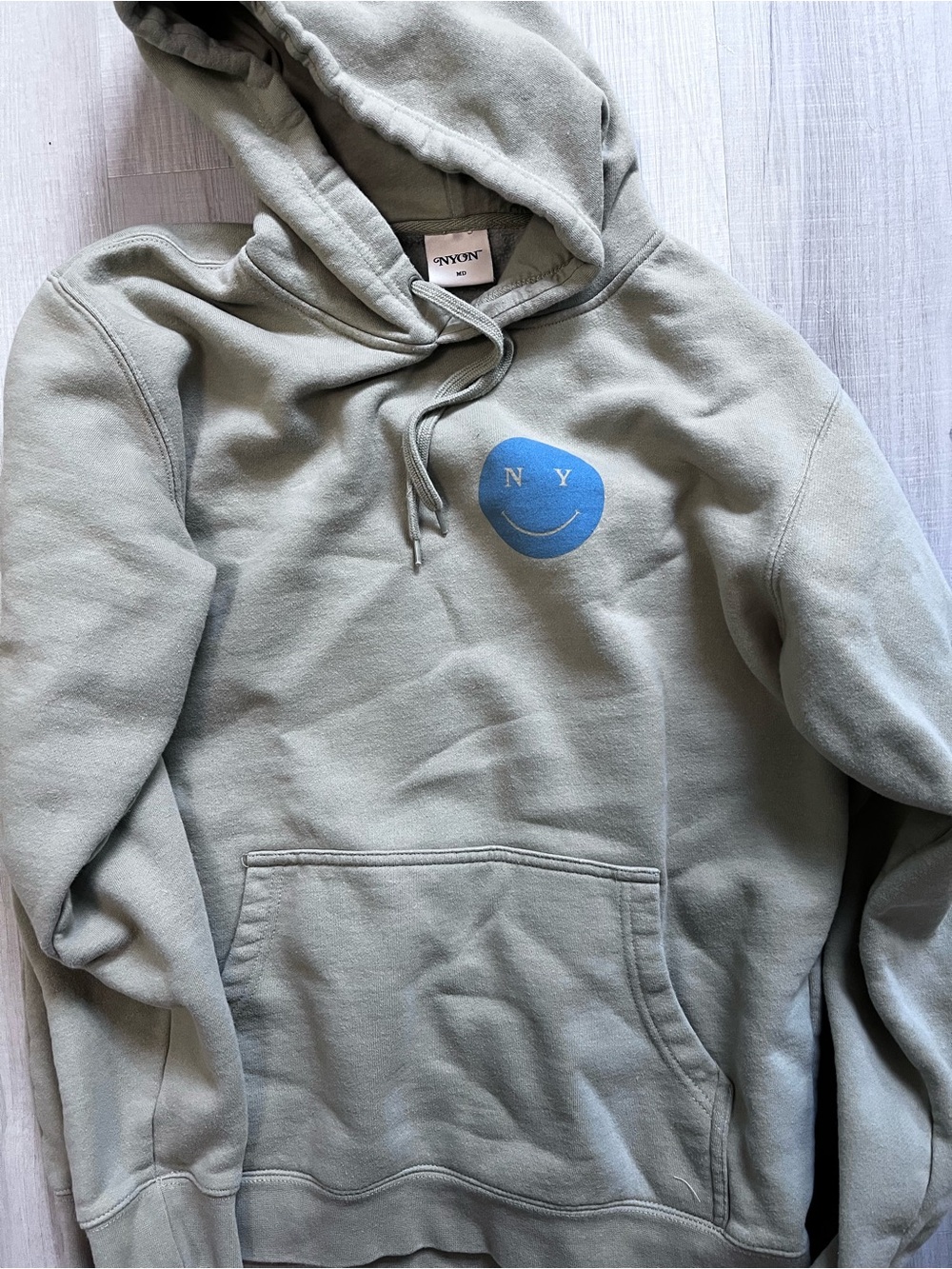 New York or Nowhere Sage Hoodie with Blue Script Graphic - Picture 2 of 3